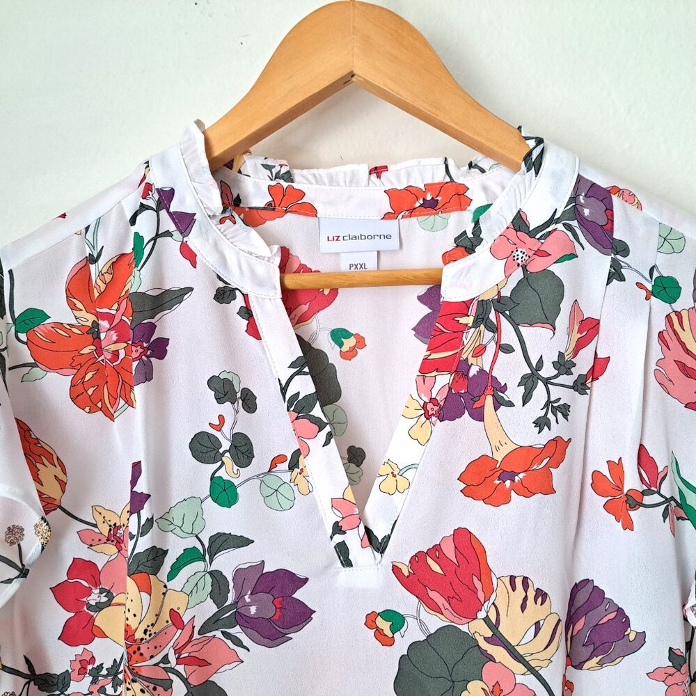 Liz Clairborne Women's Floral Cami Top Short Sleeve Size PXXL White Multic… - Picture 3 of 11